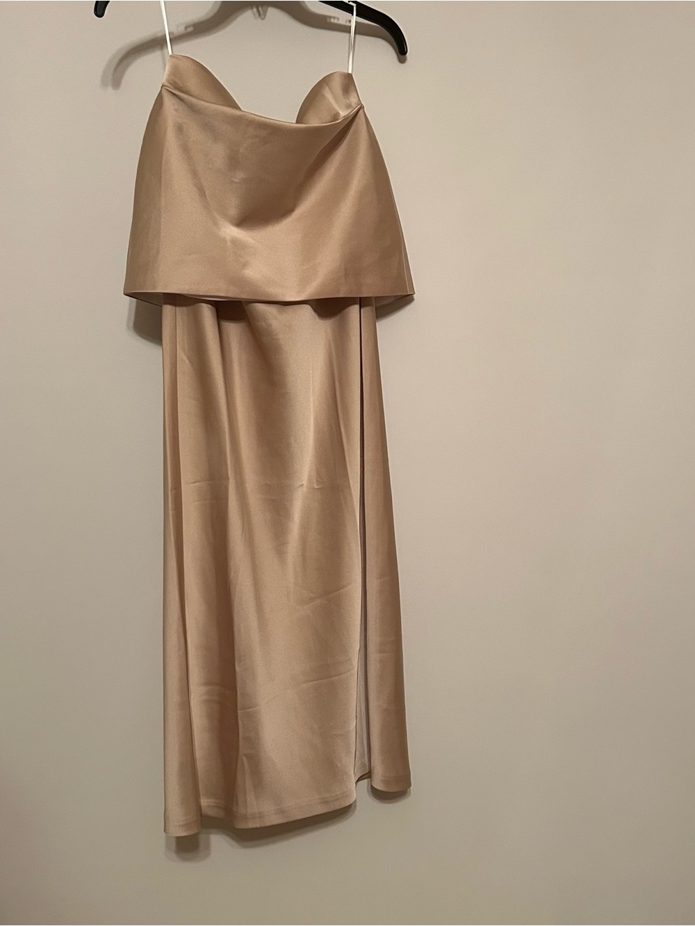 Strapless Satin Maxi Dress in Nude